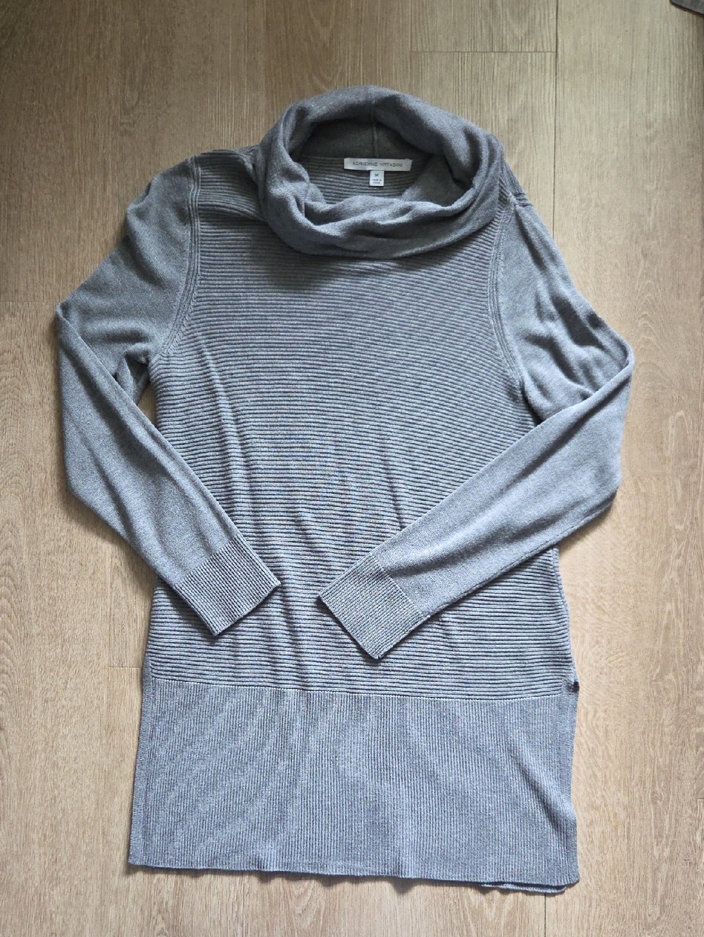 Adrienne Vittadini Gray Cowl Neck Ribbed Sweater